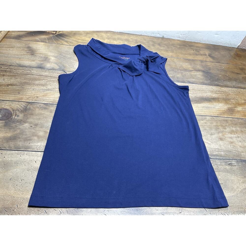 LILLY PULITZER RIVIA FLOUNCE TOP NAVY SLEEVELESS SHIRT LARGE NWT